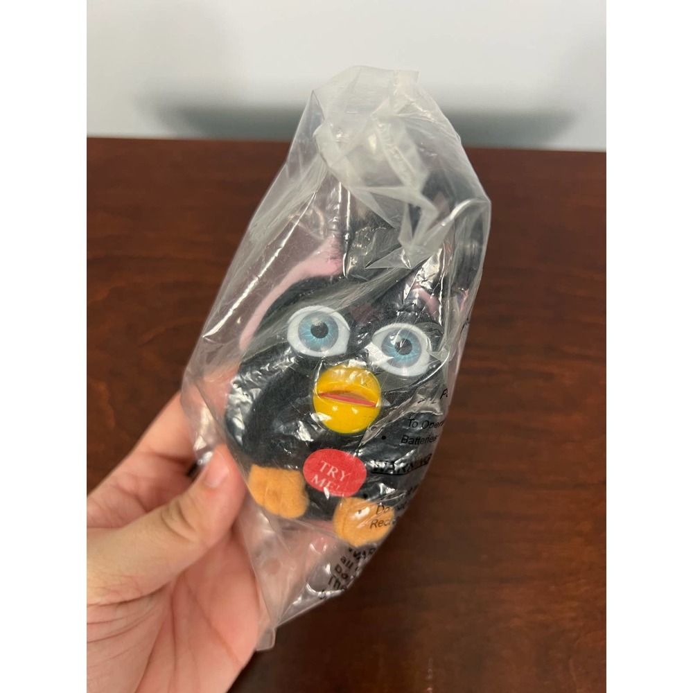 Vintage New in Bag Black Furby clip on blue eyes 1999